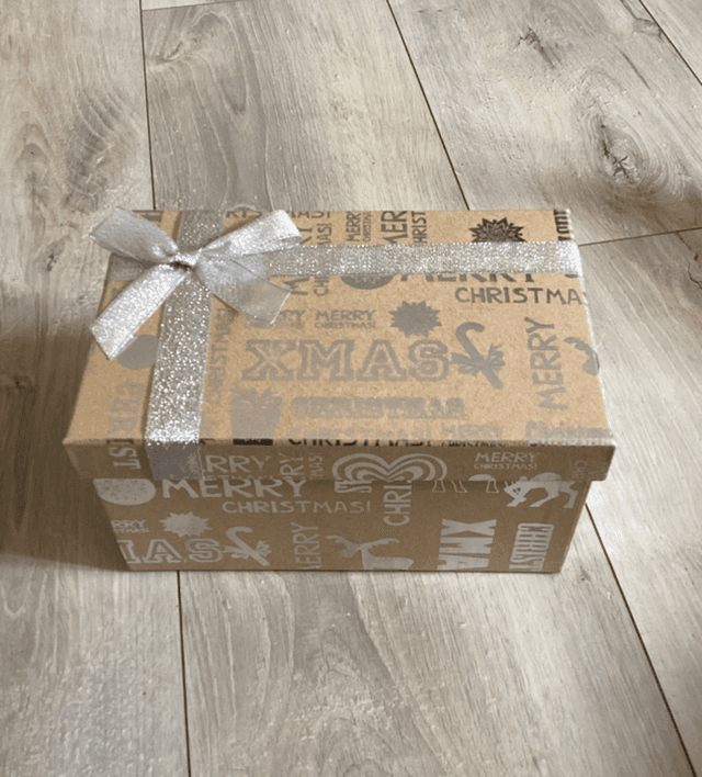 Grand coffret de noël gris occasion écratiné en dessous 